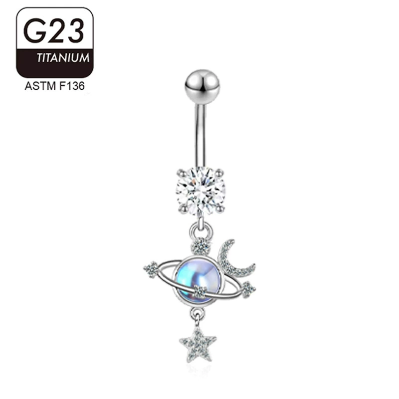 Fresh belly button piercing, cute pendant with zircon