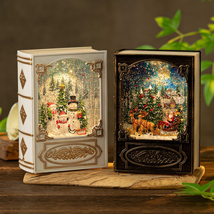 Christmas cross-border wind lamp gift book night light old man music box decorations music box snow crystal ball
