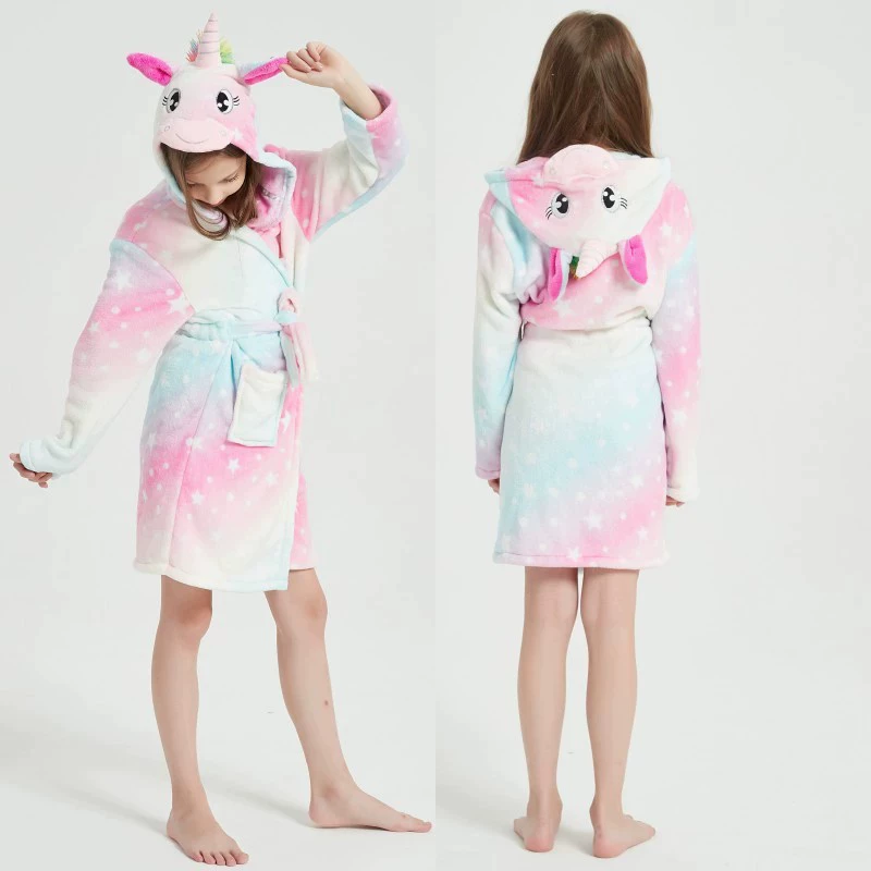Rainbow children's flannel bathrobe, cartoon pijama