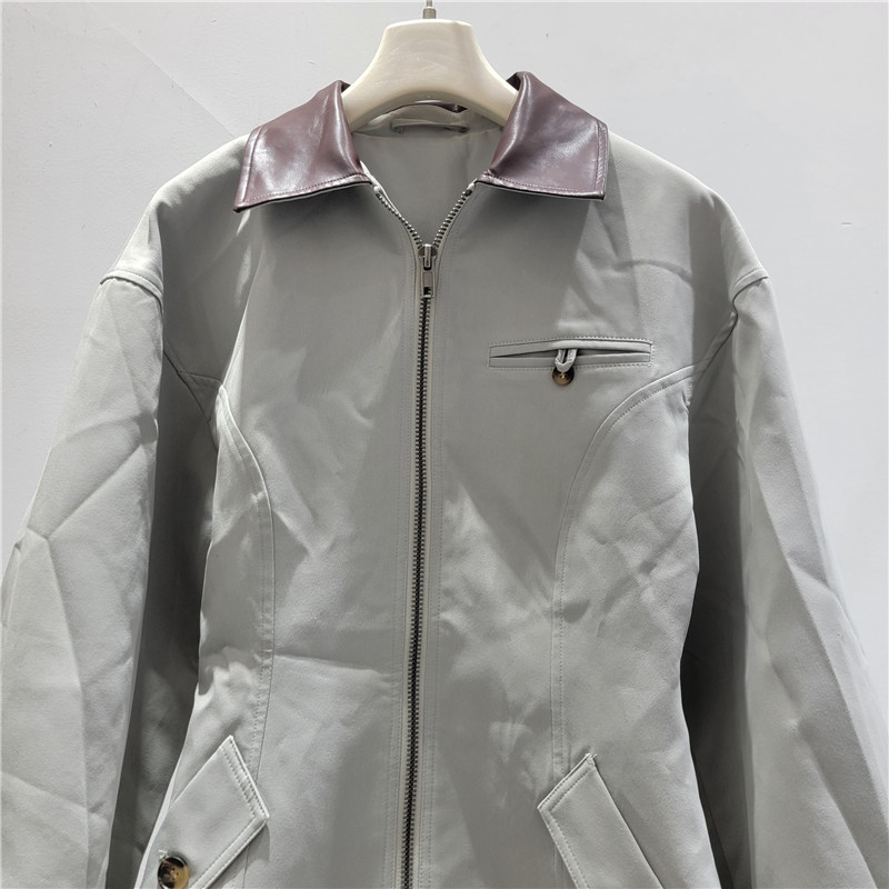 2026 primavera manga larga pu cuello de empalme cintura traje de vuelo chaqueta de viento chaqueta con cremallera delgada