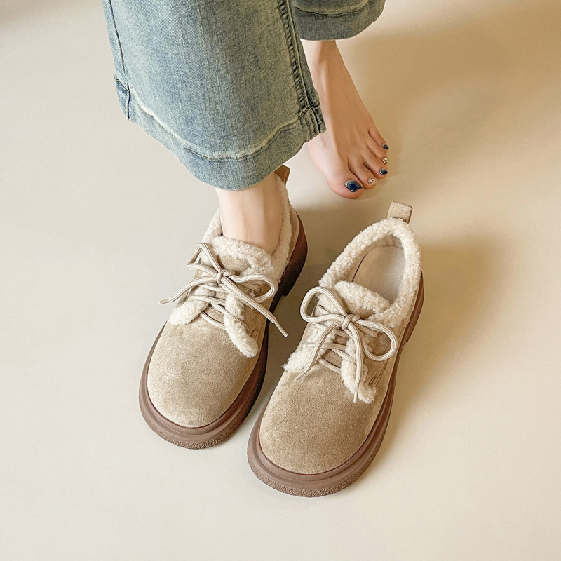 Waiwai Girl 688-6 Thick-Soled Birkenstock Shoes for Women, Autumn and Winter Snow Boots, Retro Furry Shoes, Cotton Shoes, Warm Loafers