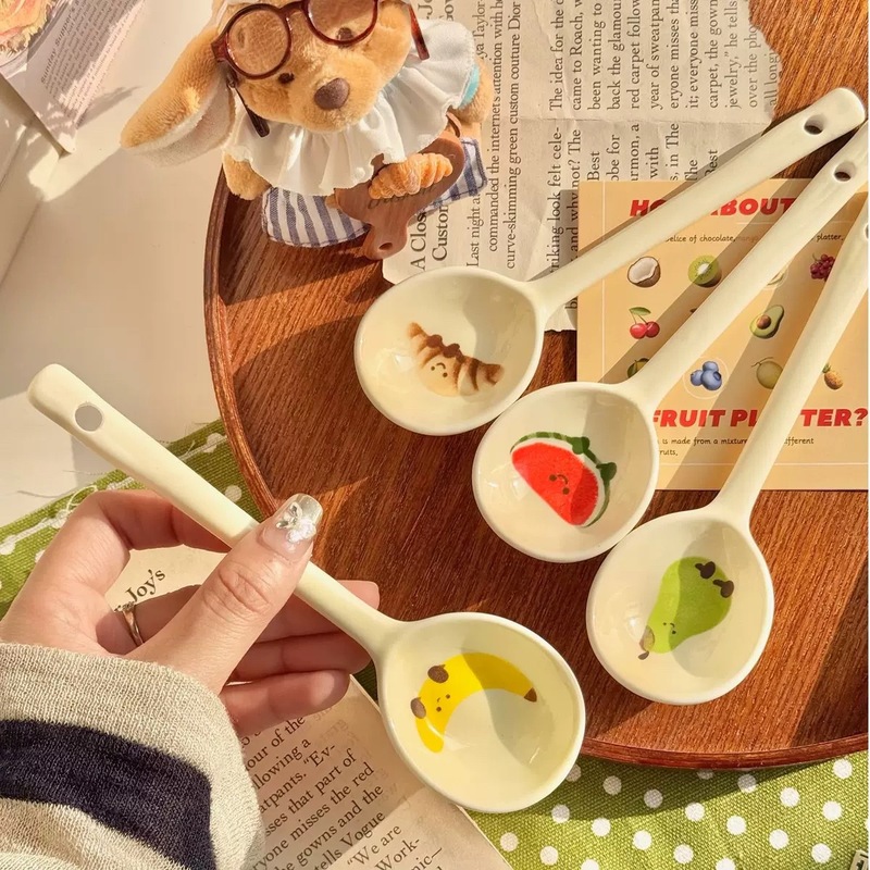 水果可颂陶瓷勺子高温釉下彩家用吃饭陶瓷小汤勺调羹勺饭勺甜品勺|undefined