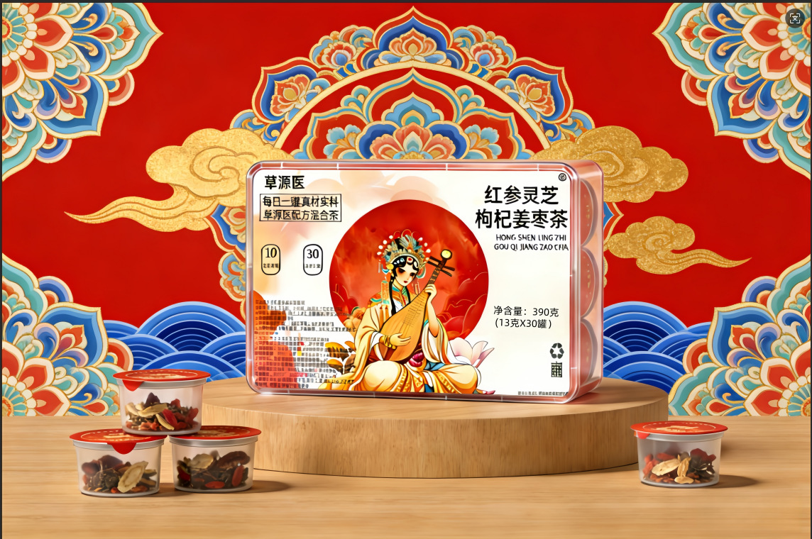 Red Ginseng Lingzhi Goji Ginger Jujube Tea 390g 30 Mini Cans Daily Herbal Wellness Tea specifications