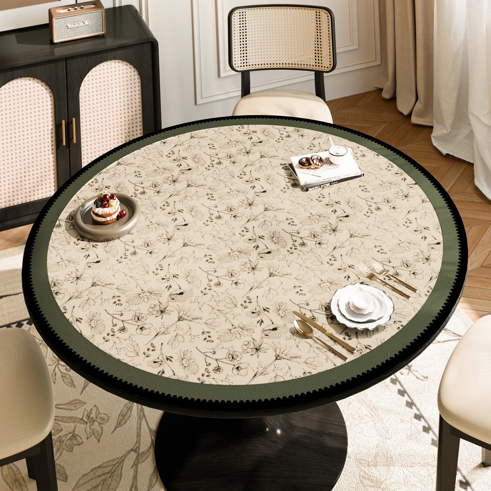 2025 nuevo estilo chino mesa redonda impermeable a prueba de agua a prueba de aceite sin lavado almohadilla de mesa redonda de cuero almohadilla de protección de mesa redonda