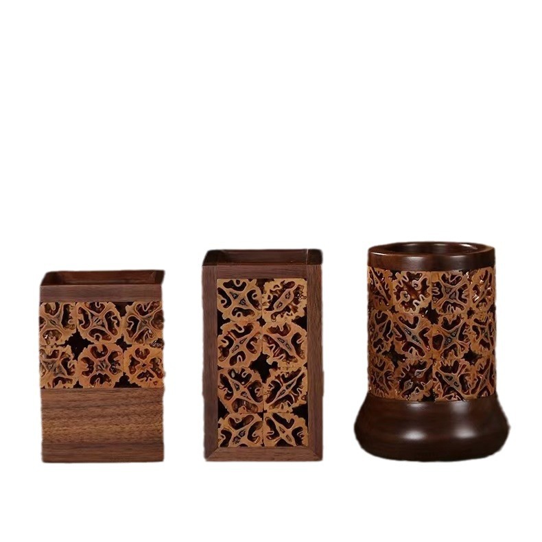 Cubo de pluma de madera sólida barril de almacenamiento de nuez barril de té barril de té barril de ceremonia de té seis caballeros ceremonia de té