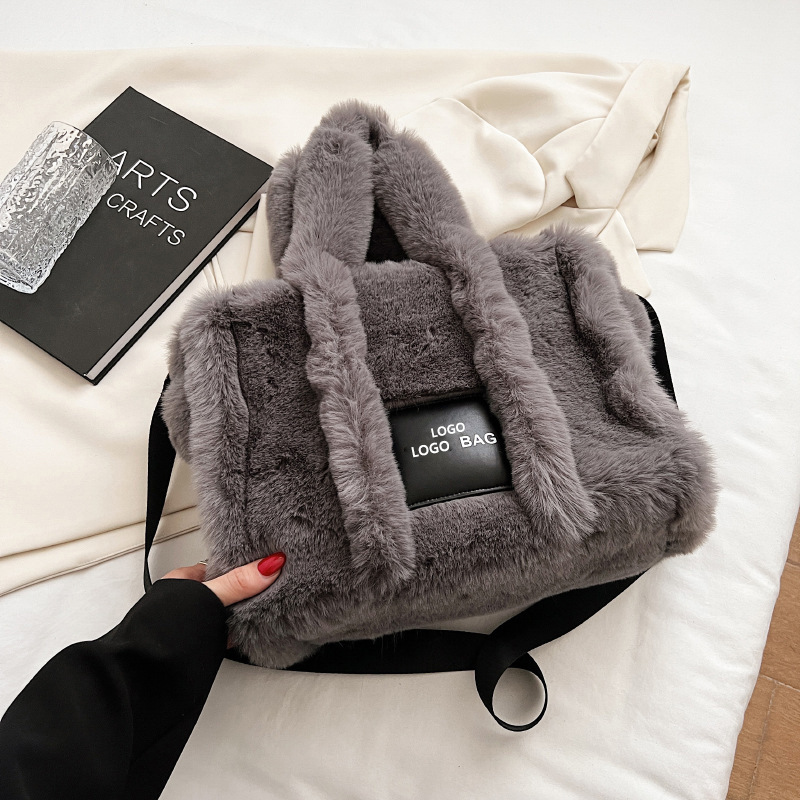 Bolso de felpa para mujer 2023 nuevo bolso de mujer de estilo coreano de moda bolso de mano portátil de gran capacidad de hombro crossbody bolso peludo