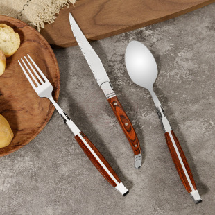 Steak Knife and Fork Spoon suit Stainless Steel Western Food Knife Tableware Kitchen Utensils High Red Wooden Handle Steak Knife Teaspoon
