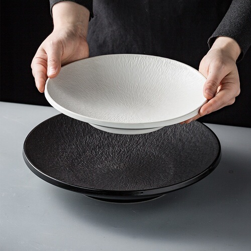 High-end Instagram-style large plate household vegetable plate deep ceramic creative tableware Western-style salad plate hotel plating