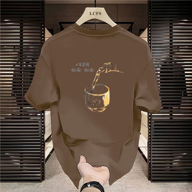 Cross-border 2025 summer men's short-sleeve T-shirt high-end trendy brand printed upper garment fashionable casual inner layer base shirt trendy