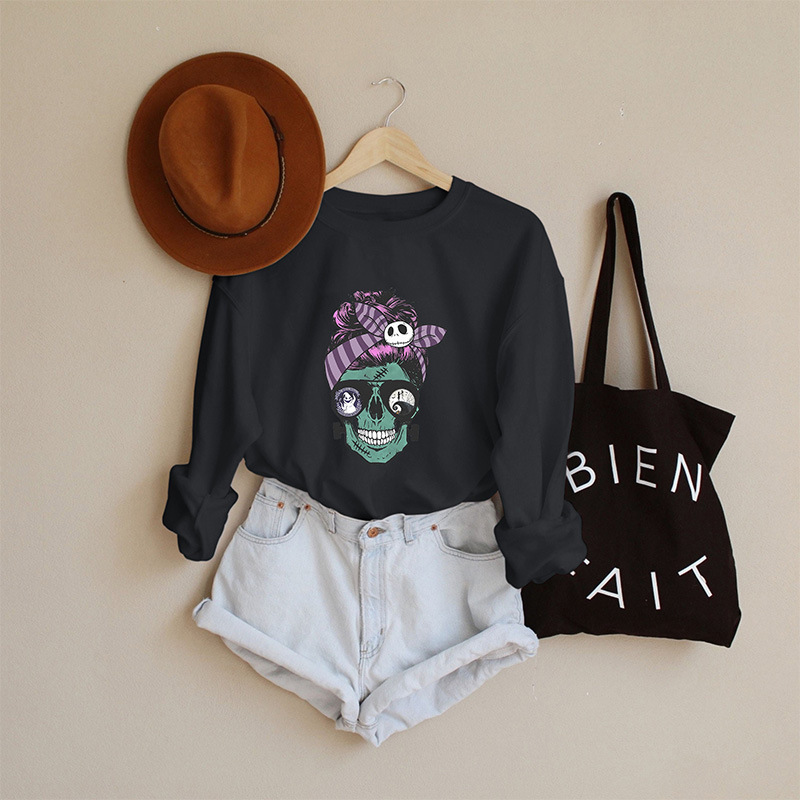 Herbst und Winter Neuer Rundhals Langarmpullover Damen Halloween Bedrucktes Oberteil_voghion.com