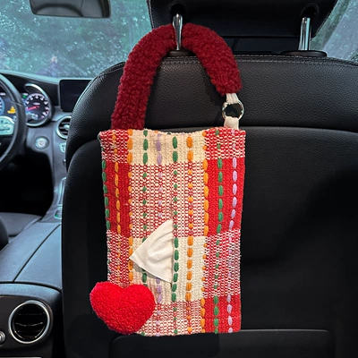 Car-Mounted Tissue Box, Hanging Type, 2026 New Model, High-End Car Tissue Holder, Practical Storage (Car tissue box/set) - red-love-tissue-bag