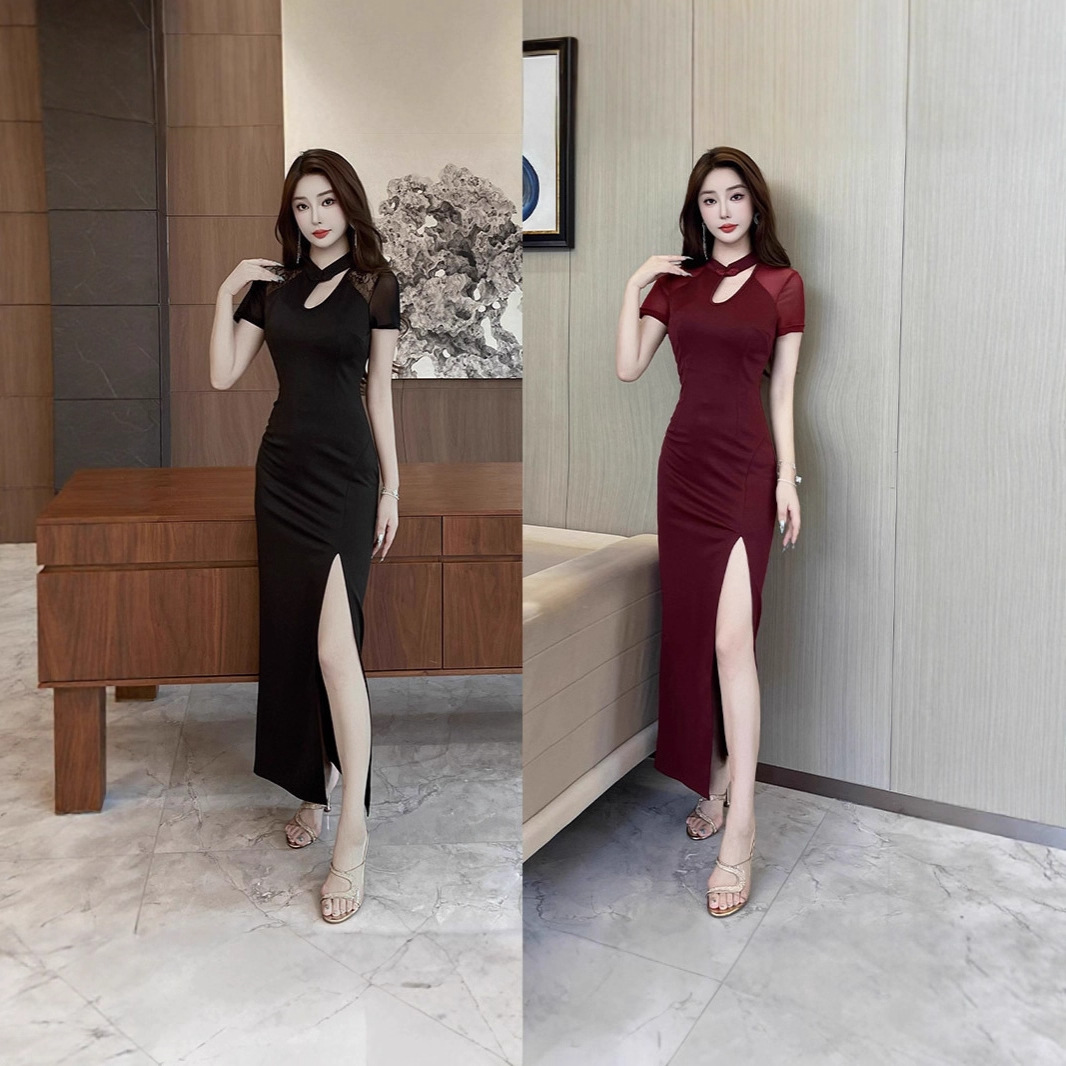 2025 New Style Women's Sexy National Style Cheongsam Dress Slim Fit Hip-Hugging Long Skirt Nightclub Work Clothes