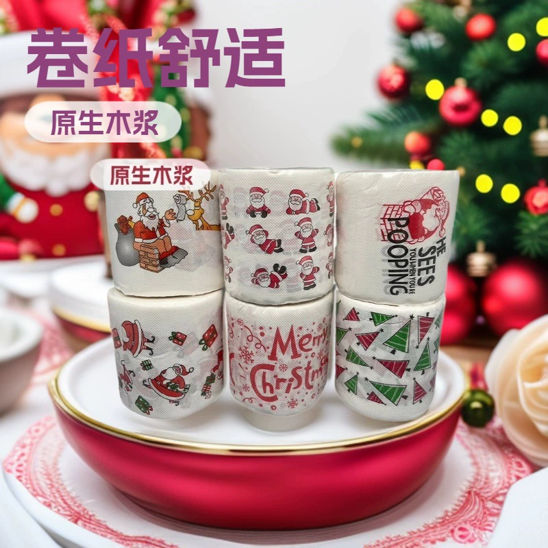 Прямые поставки с завода: Рождественская упаковочная бумага, серия с рисунком Санта-Клауса, рулонная бумага, печатная бумага для туалета, рождественская туалетная бумага