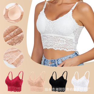 Cross-Border Plus Size Lace Bra with Beautiful Back, Adjustable Shoulder Straps, Women's Breast-Wrapping Anti-Exposure Camisole Foreign Trade