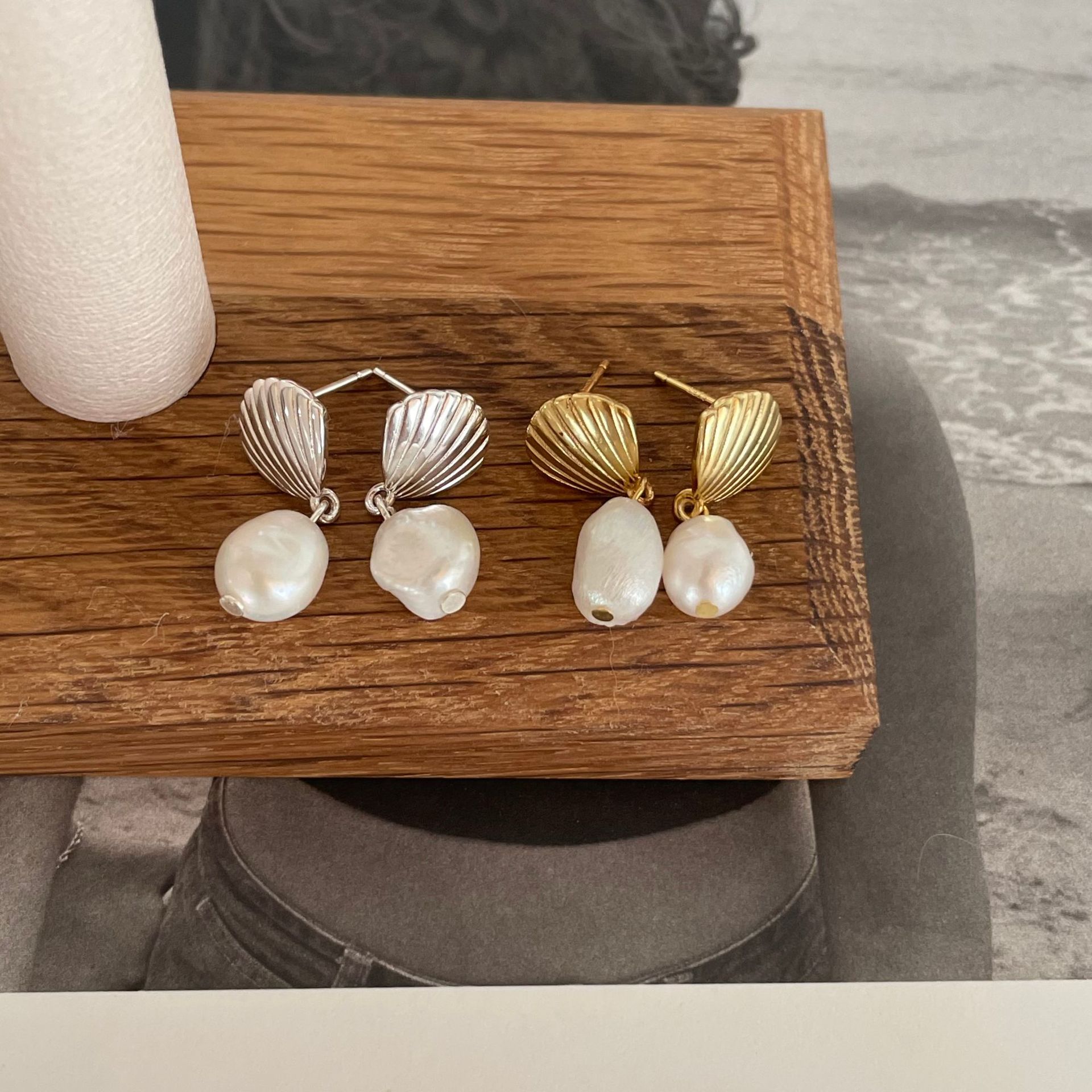 Holiday, Daily Occasion 1 Pair 18K Gold Plated 925 Sterling Silver Shell Drop Earrings