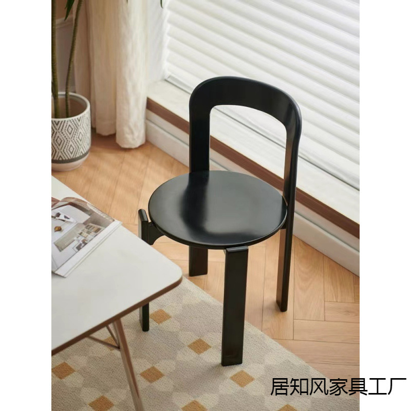 北欧简约实木中古餐椅家用咖啡客厅靠背彩色rey餐椅奶茶店椅子|undefined