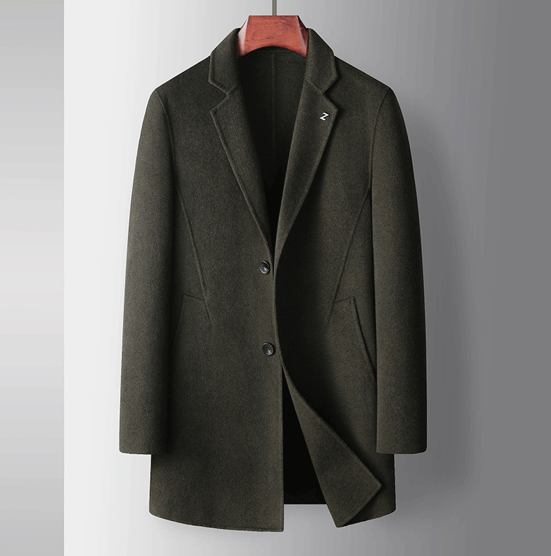 Men's Clothing handmade double sided woolen windbreaker mid length youth solid color business casual woolen coat_voghion.com