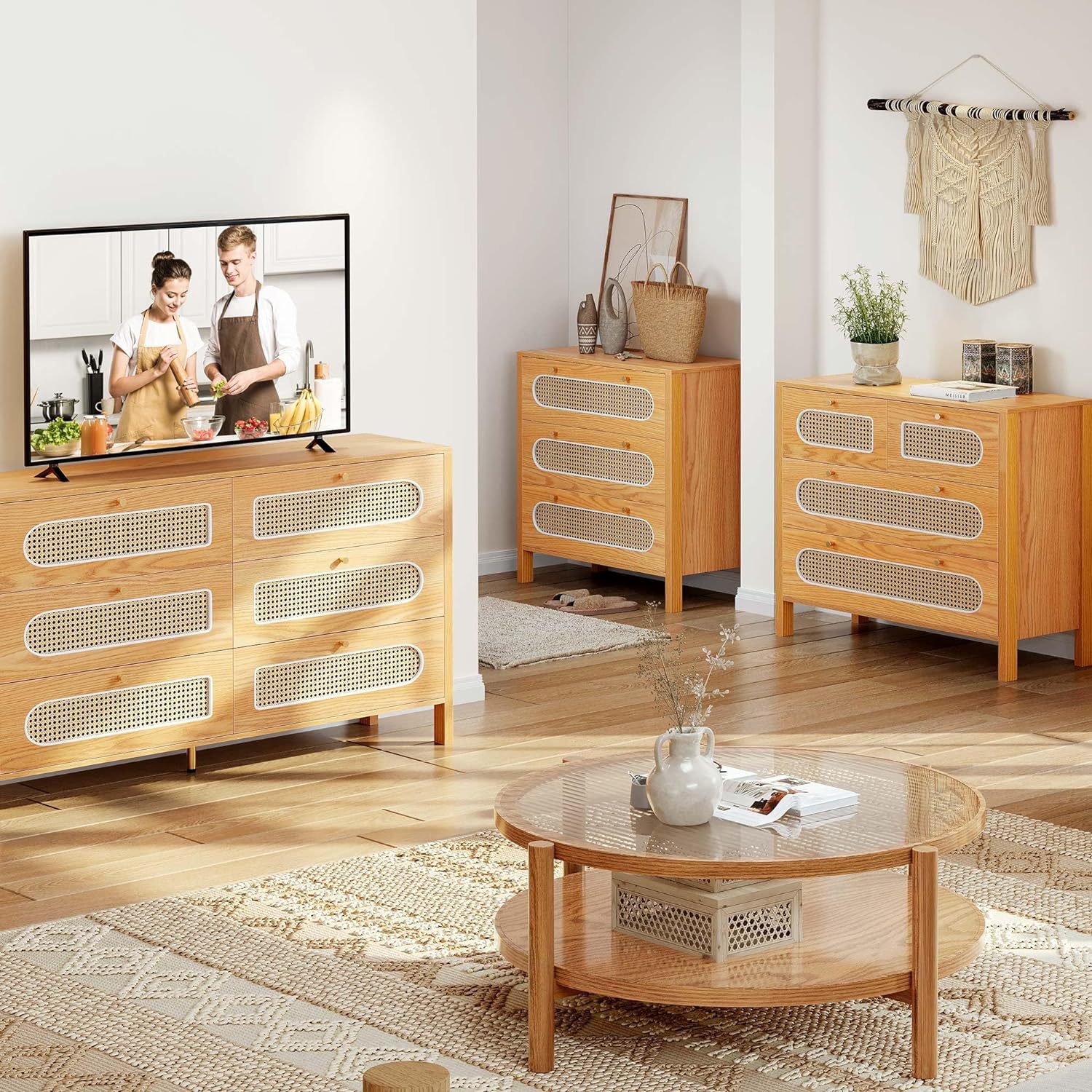 Wardrobe de caña moderna 3 cajones Wardrobe de caña Wardrobe Wardrobe Entrada de vestuario Oficina en casa