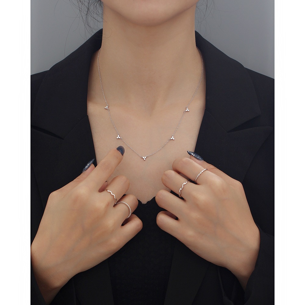 Fashion Shamrock Sterling Silver Inlay Zircon Necklace 1 Piece