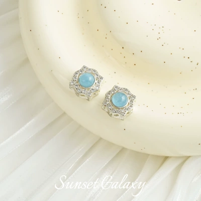 gold aquamaric beads with beads: Zərgərlik ara hissələri - square-sapphire-platinum-one-piece-1111mm