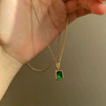 复古法式祖母绿吊坠项链简约小众设计18K金高级感轻奢ins气质配饰