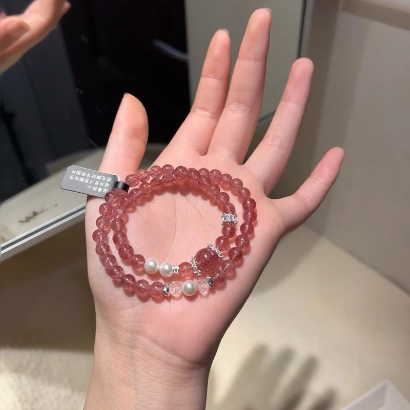 Authentic Product with Certificate, Guaranteed Genuine Pure Natural Strawberry Crystal Double-Circle Bracelet for Interpersonal Relationships, Love, and Couples