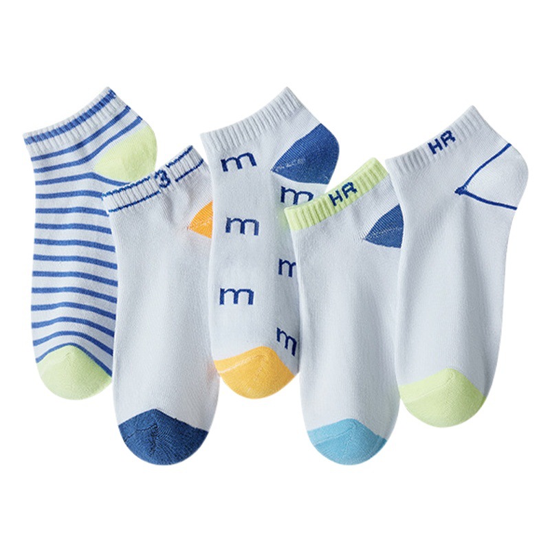 Los hombres jóvenes artísticos transpirables absorbentes de sudor M rayaron los calcetines de tobillo de moda cortos de corte bajo versátiles minimalistas al por mayor Zhuji Calcetines