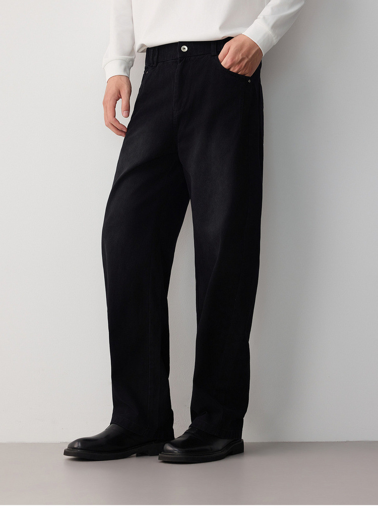 Quần jean nam ống rộng phong cách đường phố, chất liệu cotton, hiệu ứng làm cũ — đen chi tiết 19