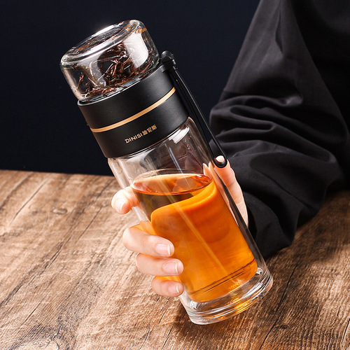 Double-layered cup, glass cup, high-looking gift box set, creative tea and water separation tea cup, office water cup wholesale