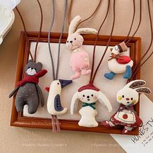 韩国ins秋冬季毛绒布艺小熊兔子儿童项链可爱卡通毛衣链挂脖配饰