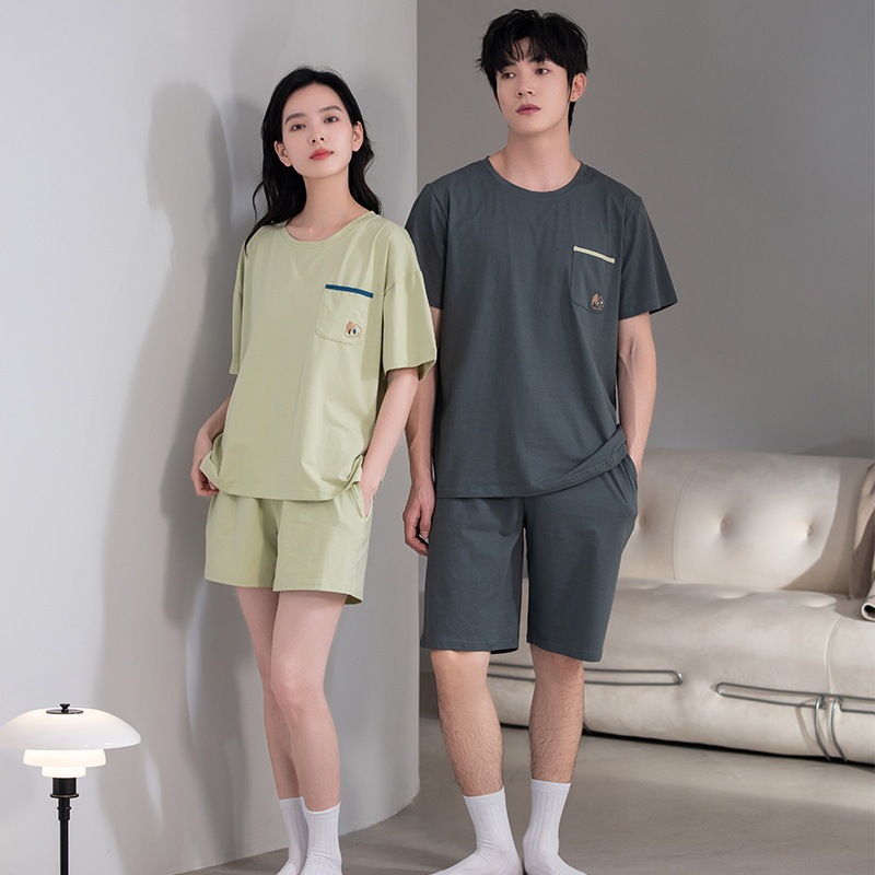 Pajamas Couple Clothing One Man and One Woman Summer Pure Cotton Men's and Women's Green Home Clothes 2025 New Summer
