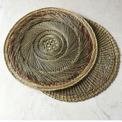 BG54批發圓形不沾藤編草編蒸籠墊子包子饅頭墊草藤墊籠屜墊子小籠