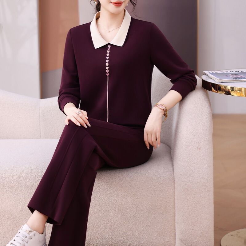中年妈妈秋装长袖卫衣休闲运动服套装女2025早秋洋气上衣两件套女|undefined