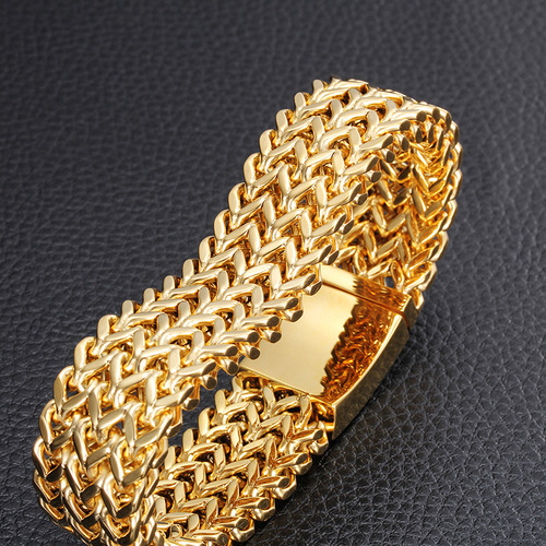Card wheel new titanium steel bracelet simple, fashionable and generous electroplated 18K gold men's stainless steel jewelry