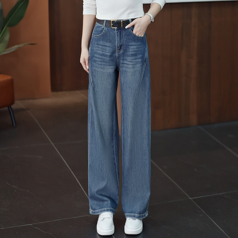 复古蓝弯刀牛仔裤女2025年春秋季新款高腰松弛感拼接阔腿香蕉裤子|undefined