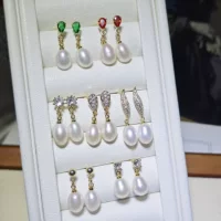 Zhuji Pearl серьги S925 зеленый изумрудный циркон маленькая серьга для ушей нежная натуральная пресноводная жемчужная серьга