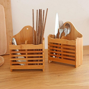Household Multifunctional Bamboo Chopstick Cage Creative Wall-Mounted Chopstick Barrel Box Drain Chopstick Rack Kitchen Bamboo Wood Storage Rack