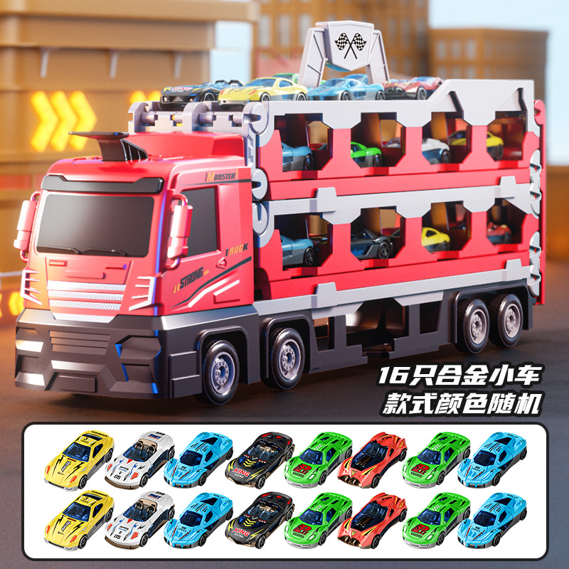 접이식 배출 트럭 - 합금 자동차 16개 포함 [전자상거래 포장은 색상 상자가 아님]