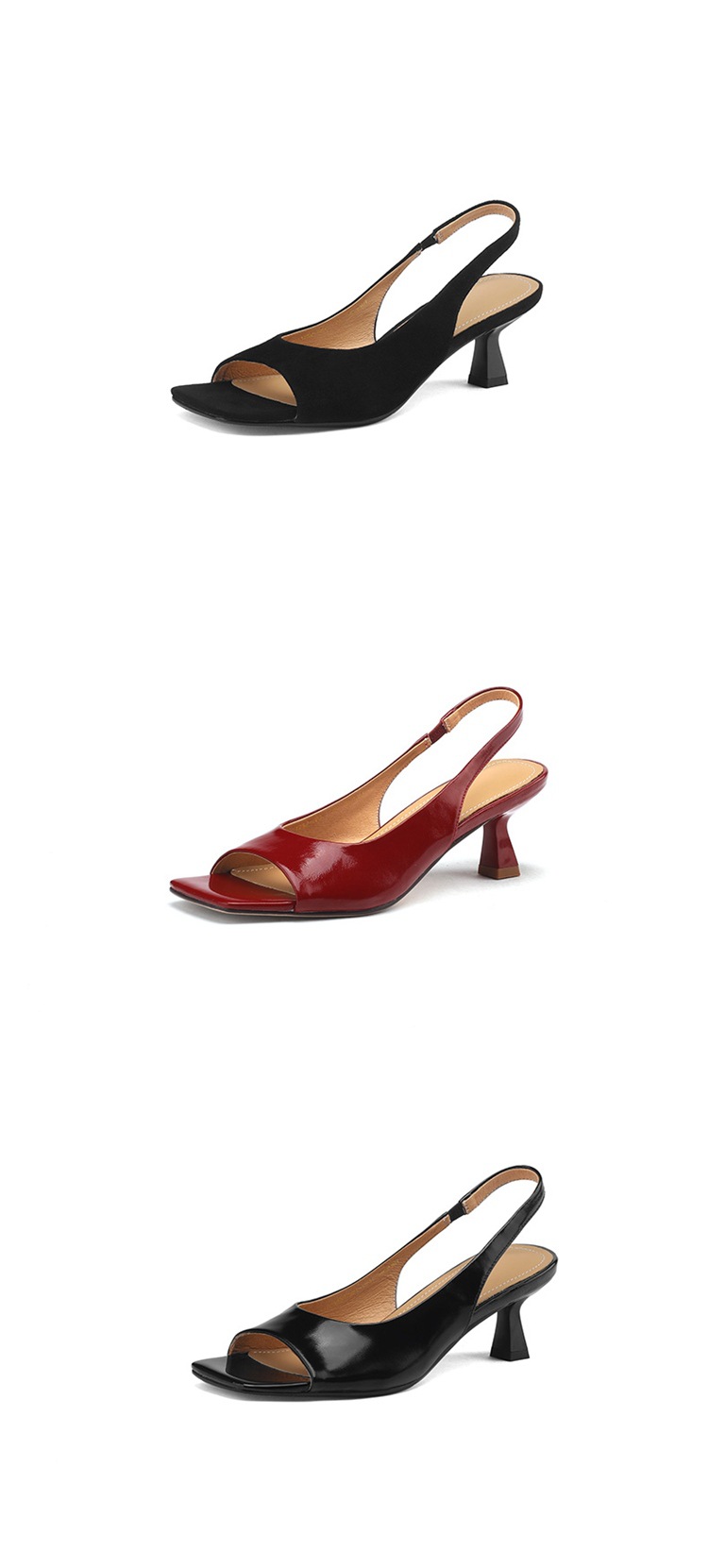 Sandal cao gót nữ mũi vuông hở mũi, gót thô 5.5 cm, phong cách Hàn Quốc, miệng nông — Da lộn cừu màu đen chi tiết 28