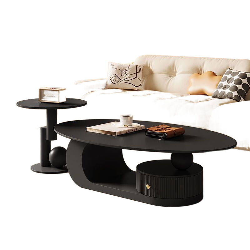 Tabla de té ovalada de roca de viento de crema, tabla de té de hierro forjado de sala de estar, nuevo tipo de té negro en línea