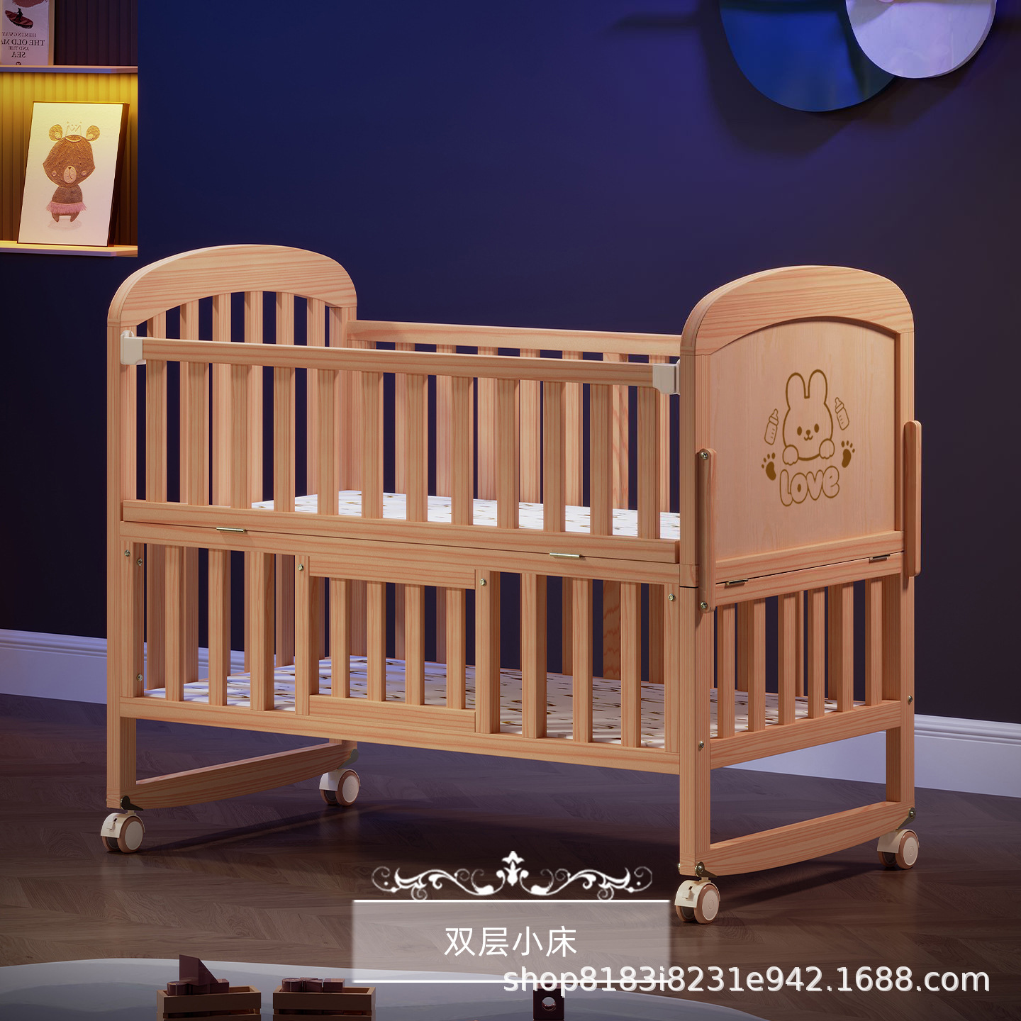 Cama de madera sólida puede ser extraíble empalmado cama grande sin laca cama de cuna recién nacido fábrica directa para un alcalde