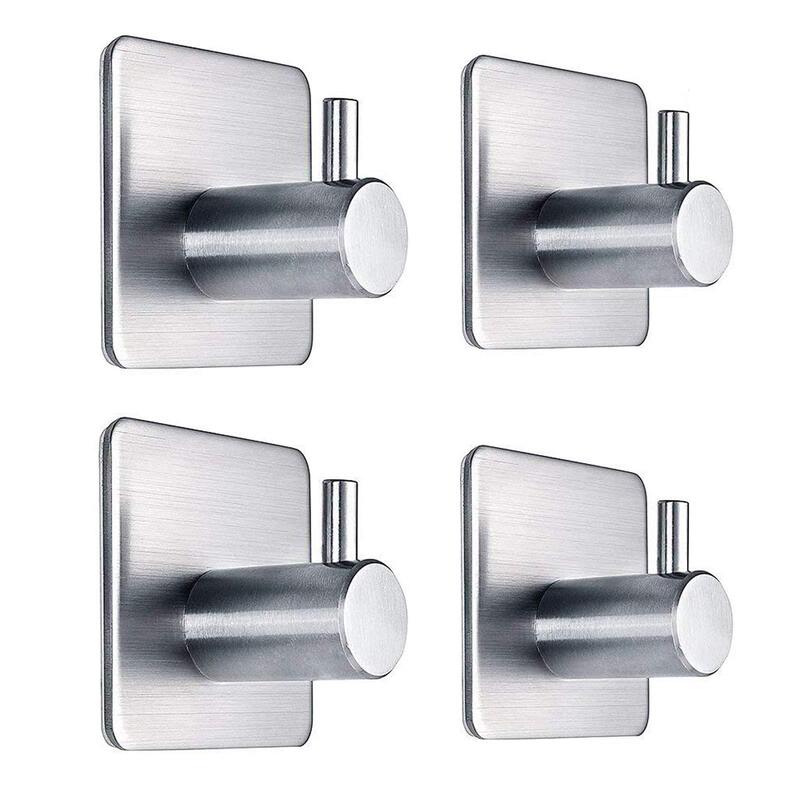 Cross-Border Supplier Stainless Steel Strong Adhesive Hook No-Drill Traceless Single Hook Bathroom Kitchen Door Metal Coat Hook