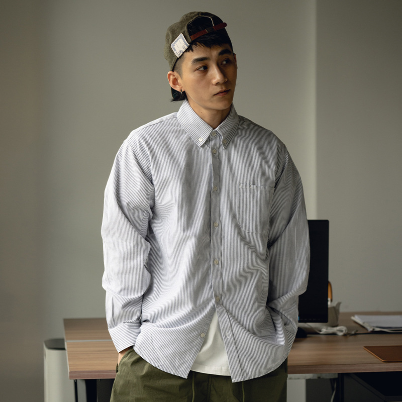 Trs Japanese Trend Series | 26Ss Oxford Fabric Distressed Washed Lightweight Comfortable Fitted Drop-Shoulder Long-Sleeve Shirt for Men and Women Trs Japanese Trend Series | 26Ss Oxford Fabric Distressed Washed Lightweight Comfortable Fitted Drop-Shoulder Long-Sleeve Shirt for Men and Women