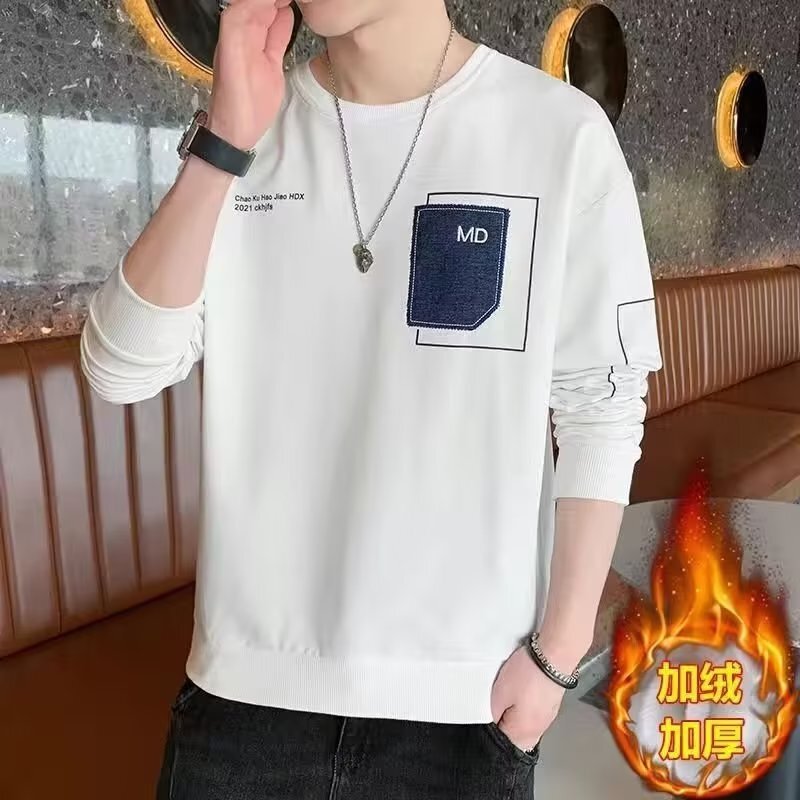 Men's Long-Sleeved T-Shirt Trendyy Loose Trendyy Brand Ins Shirt 2024 New Spring and Autum Velvet Tops and Sweatshirts