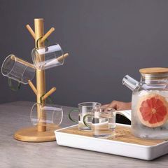 カップホルダー 無垢材 6ポジション 多機能収納ラック ベース付き 玄関ホール 吊り下げキージュエリー ハンドル付き