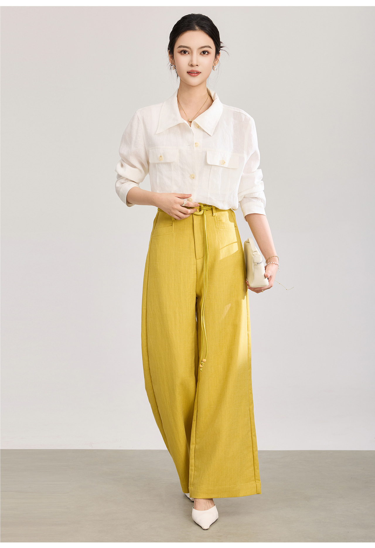 Áo sơ mi nữ linen phong cách Old Money hai túi xếp ly kiểu công nhân — màu cam chi tiết 13