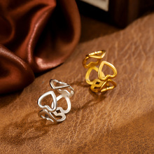欧美跨境可调节不锈钢开口戒指女爱心简约时尚设计感钛钢指环批发