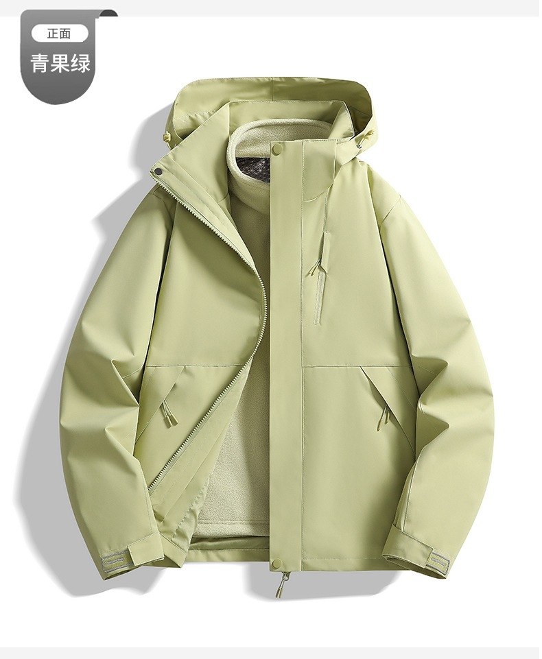 Couple's outdoor jacket for men and women, three-in-one detachable two-piece set, windproof, waterproof, and warm mountaineering clothing
