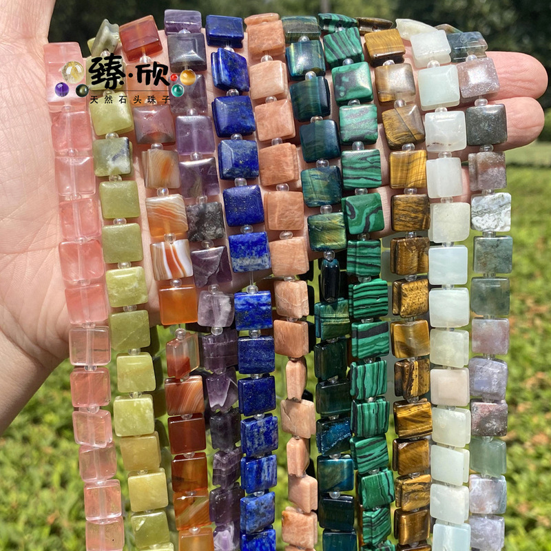 New wholesale 10x 10mm natural stone square groove natural stone loose beads DIY woven bracelet accessories New wholesale 10x 10mm natural stone square groove natural stone loose beads DIY woven bracelet accessories
