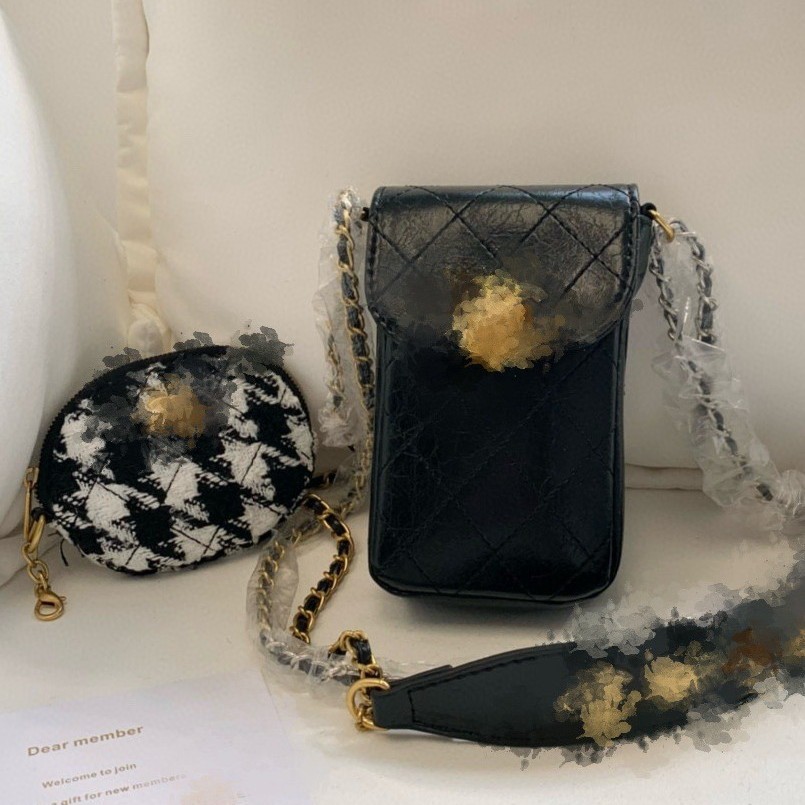 Vip Gift Second-Hand Bag Two-In-One Mobile Phone Bag Letter Bag Fragrant Women's Bag Counter Houndstooth Coin Purse